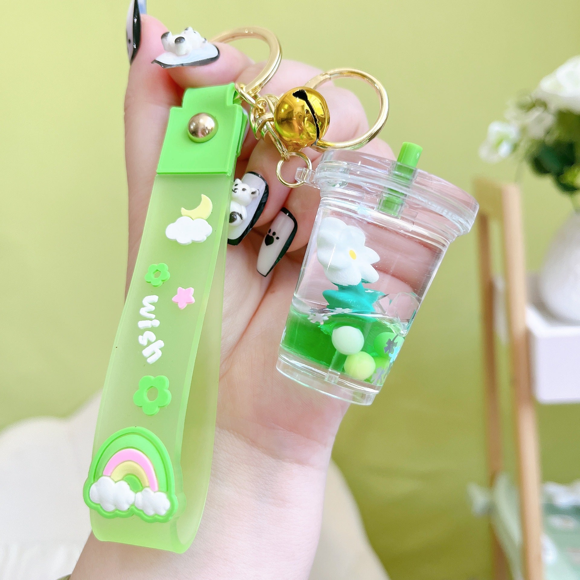 Wholesale Oil Flower Drift Bottle Acrylic Key Chain